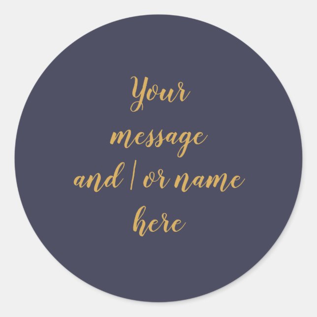 Elegant Minimalist Navy Blue Gold  Personalised Classic Round Sticker (Front)