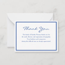 Elegant Minimalist Navy Blue Memorial Thank You 