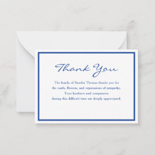 Elegant Minimalist Navy Blue Memorial Thank You Card