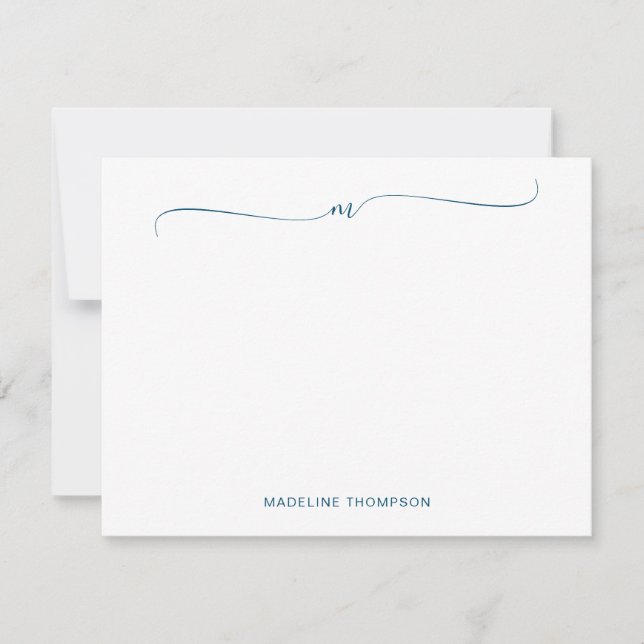Elegant Minimalist Navy Blue Monogram Calligraphy  Card (Front)