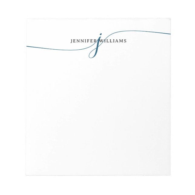 Elegant Minimalist Navy Blue Script Monogram Notepad (Front)
