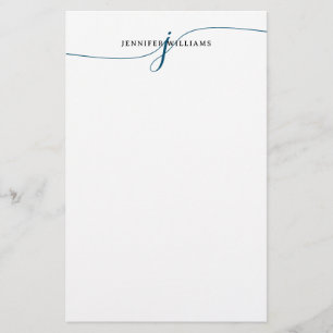 Elegant Minimalist Navy Blue Script Monogram Stationery