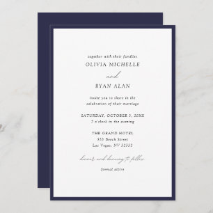 Elegant Minimalist Navy blue Wedding Invitation