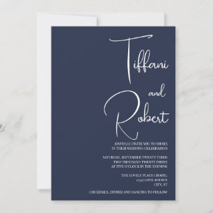 Elegant Minimalist Navy Blue Wedding Invitation
