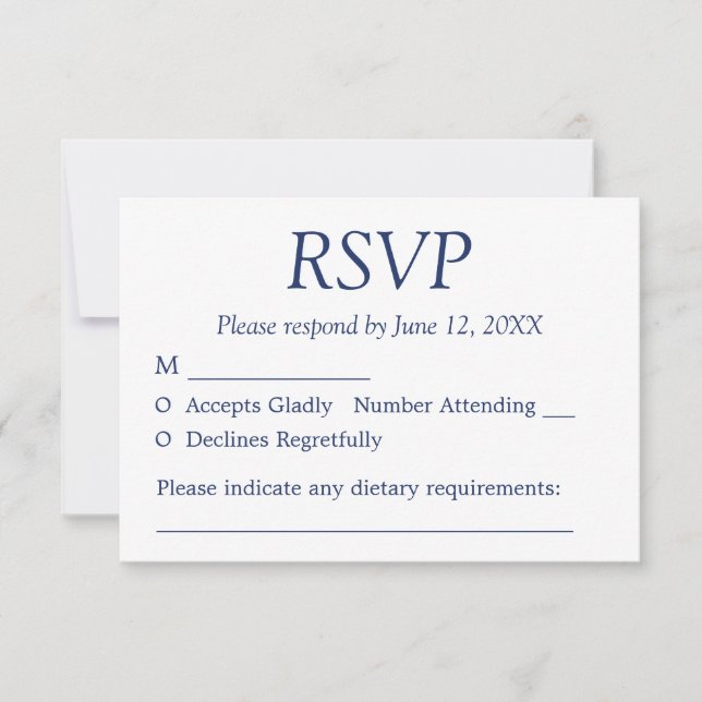 Elegant Minimalist Navy Blue Wedding RSVP Card (Front)