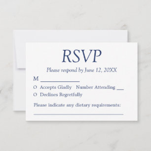 Elegant Minimalist Navy Blue Wedding RSVP Card
