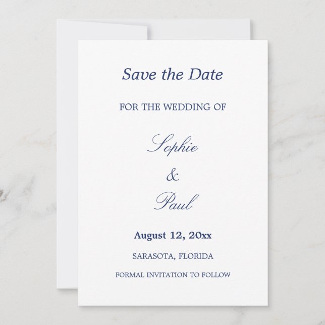 Elegant Minimalist Navy Blue Wedding Save the Date (Front)