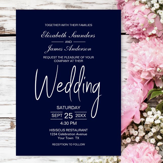 Elegant Minimalist Navy Blue White Wedding Invitation (Creator Uploaded)