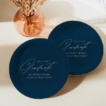 Elegant Minimalist Navy Graduation Paper Plate<br><div class="desc">Elegant graduation paper plates featuring "Graduate" displayed in a beautiful white script with a navy background. Personalise the graduation plates by adding the graduate's name,  school name,  and graduation year. The personalised graduation paper plates are perfect for both high school and college graduation parties.</div>