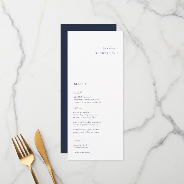 Elegant Minimalist Navy Wedding Place Card Menu (Front/Back In Situ)