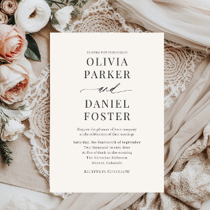 Elegant Minimalist Neutral Beige Wedding Invitation