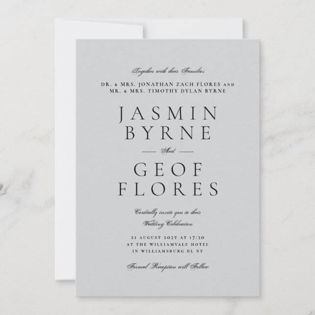 Elegant Minimalist Neutral Gray Wedding Invitation (Front)