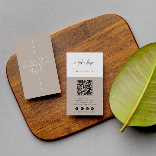 Elegant Minimalist Neutral QR Code Boho Modern Business Card (Creator Uploaded)