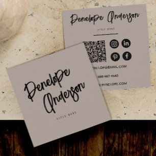 Elegant Minimalist Neutral QR Code Boho Modern Square Business Card