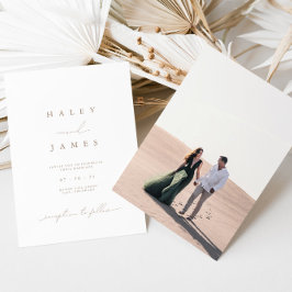Elegant Minimalist Neutral Script Photo Wedding Invitation