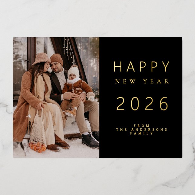 Elegant Minimalist New Year Cheers Family 1 Photo (Front)