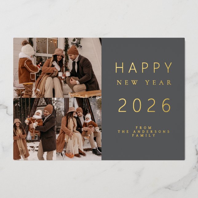 Elegant Minimalist New Year Cheers Family 3 Photo (Front)