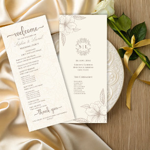 Elegant Minimalist Off White Floral Wedding Programme