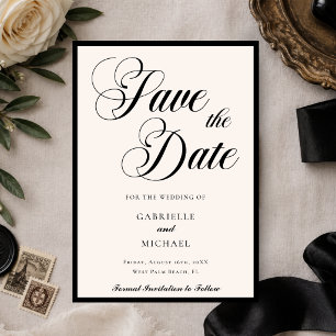 Elegant Minimalist Old Money Black Ivory Wedding Save The Date