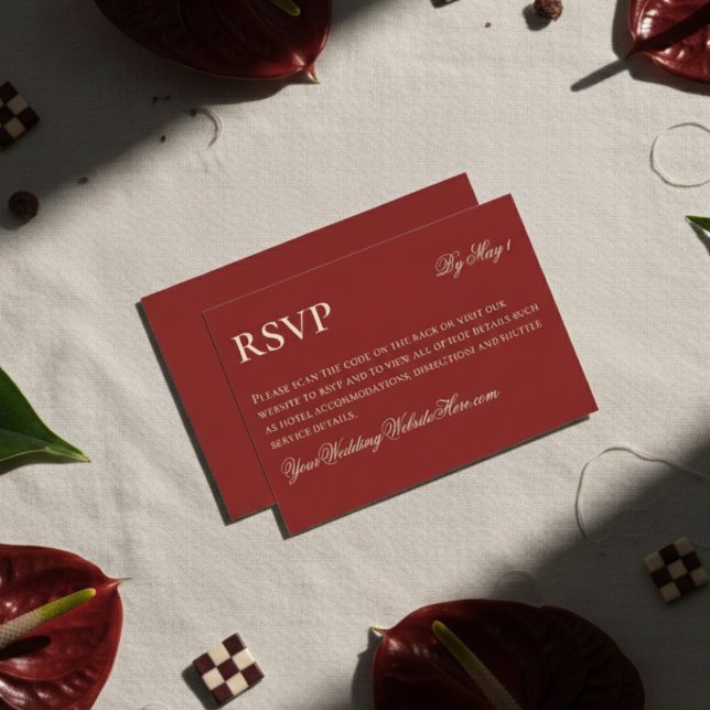 Elegant Minimalist Old Money Bold Red Wedding RSVP Card (Classic Red with Modern Luxury Font Wedding Suite, a perfect elegant touch for the event!)