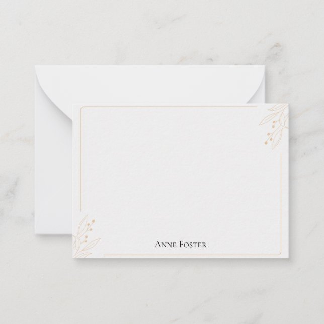 Elegant Minimalist Olive Green Border Note Card (Front)