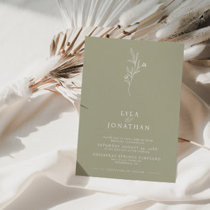 Elegant Minimalist Olive Green Floral Wedding Invitation