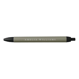 Elegant Minimalist Olive Green Monogram Black Ink Pen