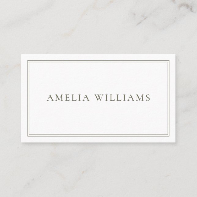 Elegant Minimalist Olive Green Two Border Business Card (Front)
