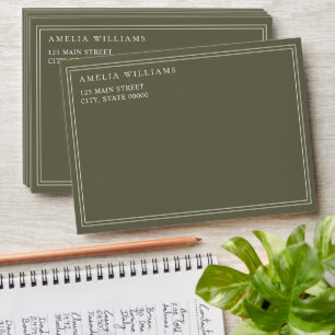Elegant Minimalist Olive Green Two Border Envelope