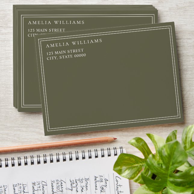 Elegant Minimalist Olive Green Two Border Envelope (Stacked)