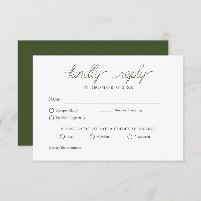 Elegant Minimalist Olive Green Wedding RSVP (Front/Back)