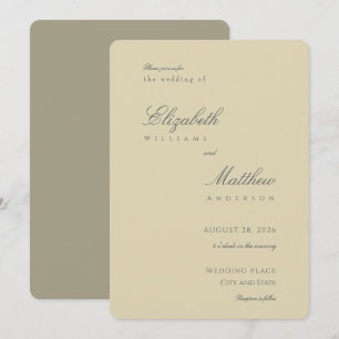 Elegant Minimalist OliveGreen and Cream Wedding Invitation