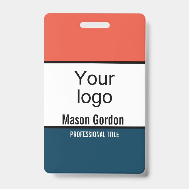 Elegant, minimalist orange blue ID badge (Front)