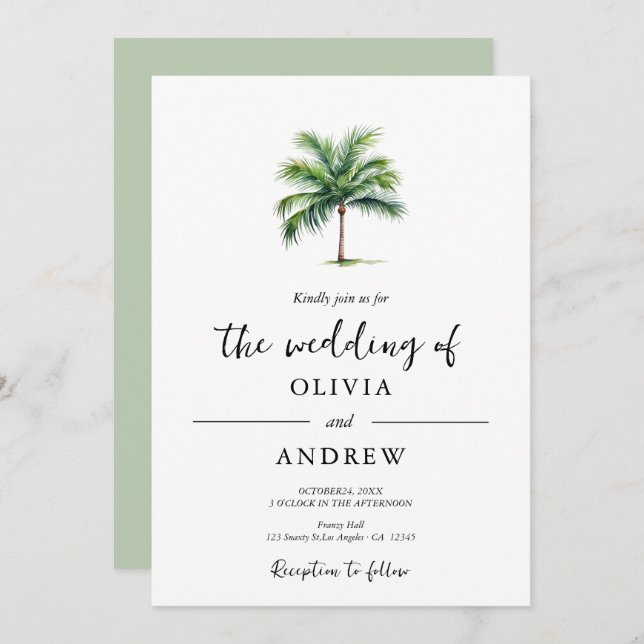 Elegant Minimalist Palm Tree Wedding Invitation (Front/Back)