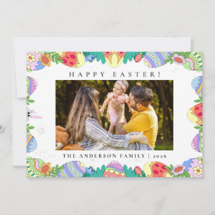 Elegant Minimalist Pattern Happy Easter 1 Photo Holiday Card