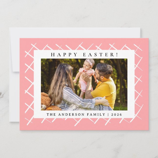 Elegant Minimalist Pattern Happy Easter 1 Photo Holiday Card