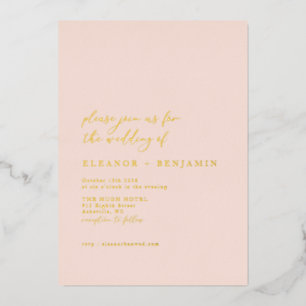 Elegant Minimalist Peachy Blush Pink Wedding Gold