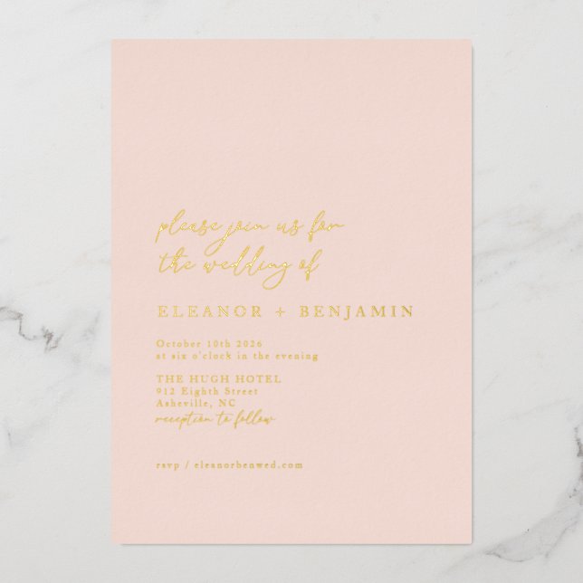 Elegant Minimalist Peachy Blush Pink Wedding Gold (Front)