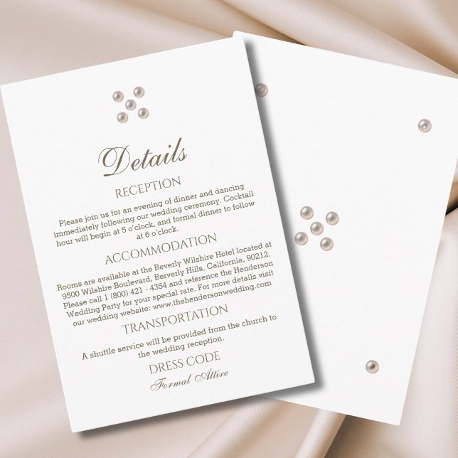 Elegant Minimalist Pearl Wedding Details  Enclosure Card (Creator Uploaded)