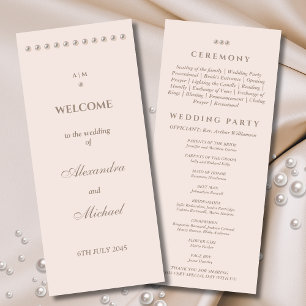 Elegant Minimalist Pearl Wedding Program Programme