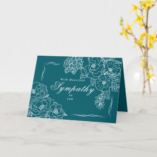 Elegant Minimalist Peonies Sympathy Teal Card