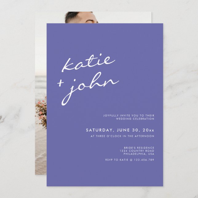 Elegant Minimalist Periwinkle Blue Wedding Invitation (Front/Back)