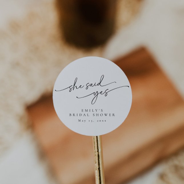 Elegant, Minimalist Personalised Bridal Shower Classic Round Sticker (Creator Uploaded)