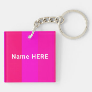Elegant, Minimalist Personalised Name on Hot Pink  Key Ring