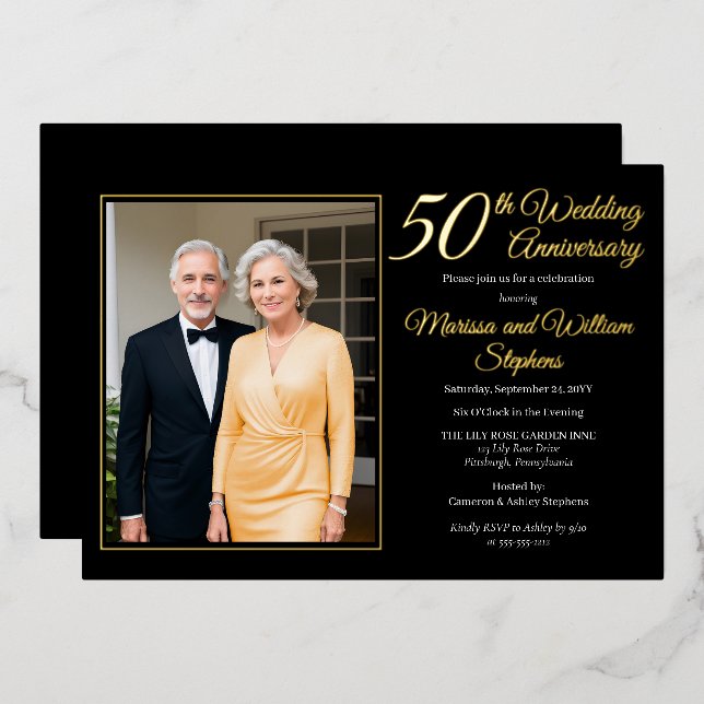 Elegant Minimalist Photo 50th Wedding Anniversary (Front/Back)
