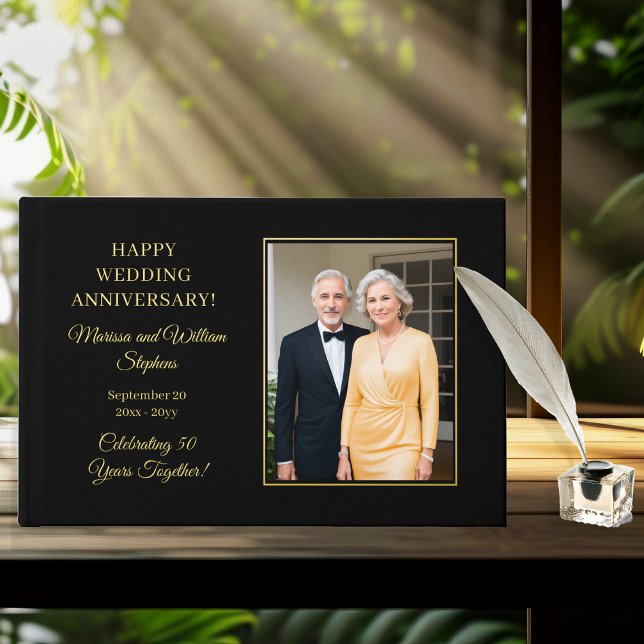 Elegant Minimalist Photo 50th Wedding Anniversary Guest Book (Elegant Minimalist Photo 50th Wedding Anniversary Foil Guest Book)