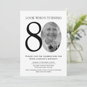 Elegant Minimalist Photo 80th Birthday Invitation
