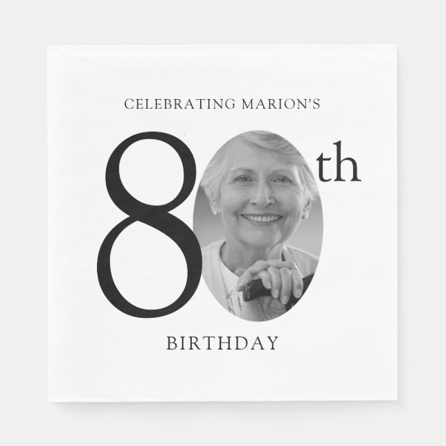 Elegant Minimalist Photo 80th Birthday Napkin (Front)
