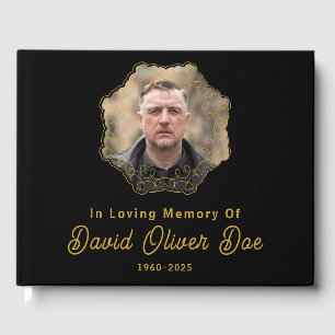 Elegant Minimalist Photo Classic Memorial Funeral Guest Book