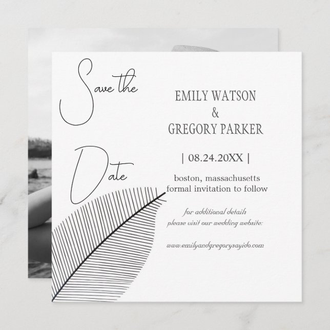Elegant minimalist photo of abstract sheet save the date (Front/Back)